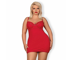 Obsessive Jolierose Chemise &amp; Thong Raudona XXL - Adjustable Lace Design