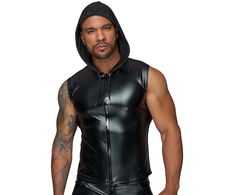 Noir Handmade Powerwetlook Hooded Top L, Juodas, Sleeveless, 2-Way Zip