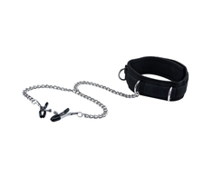 Ouch By Shots Ouch! Adjustable Velcro Collar with Soft Lining &amp; Nipple Clips Juodas