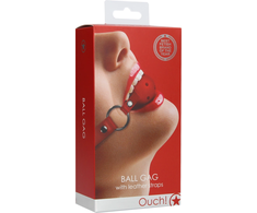 Ouch By Shots Ouch! Breathable Ball Gag Adjustable Leather Strap Juodas Universal Fit