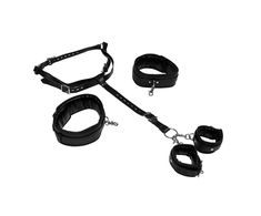 Ouch By Shots EasyToys Adjustable Body Harness with Thigh &amp; Hand Cuffs Juodas