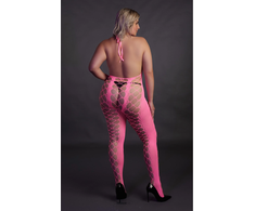 Ouch By Shots NEON Bodystocking by Shots - Halterneck, UV-Activated, Neon Rožinė, XS-XL