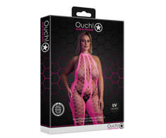 Ouch By Shots NEON Bodystocking by Shots - Halterneck, UV-Activated, Neon Rožinė, XS-XL