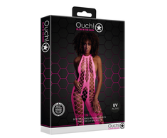 Ouch By Shots Shots Neon UV Halterneck Bodystocking - Stretch, Neon Rožinė, S-XL
