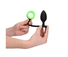 Ouch By Shots Ouch! Glow in the Dark Silicone Plug &amp; Support Ring - Fluorescent Žalias