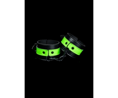 Ouch By Shots Ouch! Handcuffs Glow in the Dark - Fluorescent Žalias, Adjustable Size