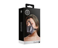 Ouch By Shots Ouch! Adjustable PU Leather Head Harness with Breathable Ball Gag Juodas