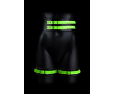 Ouch By Shots Ouch! Glow in the Dark Thigh Cuffs &amp; Belt Set S/M - Luminous Žalias