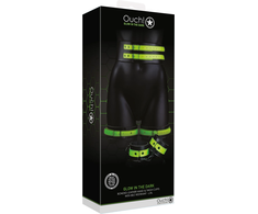 Ouch By Shots Ouch! Thigh Cuffs with Belt &amp; Handcuffs Glow-in-the-Dark L/XL Set