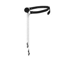 Ouch By Shots EasyToys Adjustable Ball Gag with Nipple Clamp System - Juodas Leather