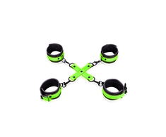 Ouch By Shots Ouch! Glow in the Dark Hand &amp; Ankle Cuffs Set with Hogtie, Luminous Žalias