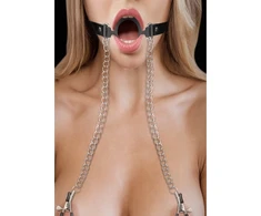 Ouch By Shots O-Ring Ball Gag with Nipple Clamps