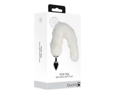 Ouch By Shots Sinner Gear Fox Tail Plug Baltas - Metal Priedas with Faux Fur Tail