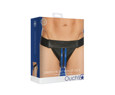 Ouch By Shots Mister B Leather Front Zip Jockstrap Juodas L/XL - Adjustable Waistband