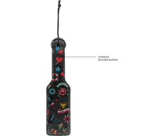 Ouch By Shots Ouch! Leather Paddle with Printed Design, Adjustable Wrist Strap, Juodas