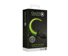 Ouch By Shots Ouch! Puppy Tail Plug Glow-in-the-Dark Silicone Medium Žalias