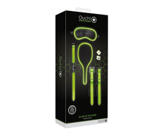 Ouch By Shots Ouch! Glow in the Dark Bondage Kit #1 - Luminous Žalias Set