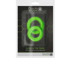 Ouch By Shots Ouch! Glow in the Dark Comfort Ring Set 2pcs Flexible Žalias