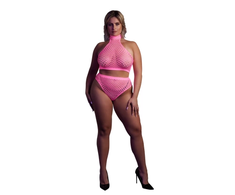 Ouch By Shots Shots Neon Glow Set Turtle Neck Crop Top &amp; High Waist Panty UV Rožinė XL