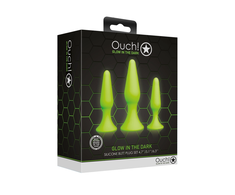 Ouch By Shots Ouch! Glow in the Dark Plug Set - Fluorescent Žalias, 3 Sizes