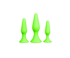 Ouch By Shots Ouch! Glow in the Dark Plug Set - Fluorescent Žalias, 3 Sizes