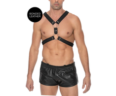 Ouch By Shots Scottish Leather Adjustable Harness S/M - Stainless Steel Details
