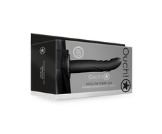 Ouch By Shots Ouch! Textured Curved Hollow Strap-On Adjustable 20 cm Juodas