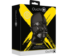 Ouch By Shots Ouch! Adjustable Leather Head Harness with Zippered Mouth - Juodas