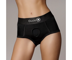 Ouch By Shots Sincerely Vibrating Strap-On Brief XS/S Juodas - Rechargeable System