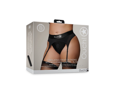 Ouch By Shots Shots Vibrating Adjustable Strap-On Thong XL/XXL with Garters Juodas