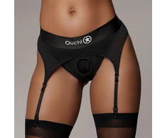 Ouch By Shots Shots Vibrating Strap-On Thong with Adjustable Garters M/L Juodas