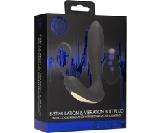 Ouch By Shots E-stim Vibrating Butt Plug Cockring Vibruojantis analinis kištukas su penio žiedu