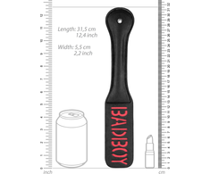 Ouch By Shots Rocks-Off BAD BOY Leather Paddle - Reversible Imprint, Juodas, 32cm