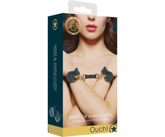 Ouch By Shots Ouch Halo Gold Wrist and Ankle Restraint Set - Elegant Faux Leather