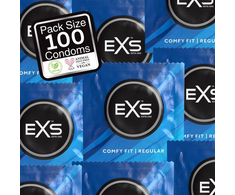 EXS Regular 100-Pack Latex Safety Condoms, Flared, Lubricated, 54mm