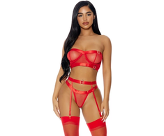Forplay Mapale Good As Gold Mesh Lingerie Set M - 3-Piece Strapless &amp; Garter Belt