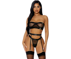 Forplay Dreamgirl Good As Gold Mesh Lingerie Set XL - 3-Piece with Garter Belt