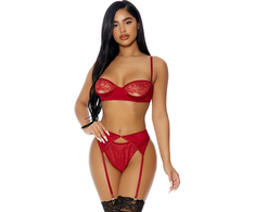 Forplay Allure Just a Peek 3-Piece Lace Lingerie Set XL - Underwire &amp; Garter Belt