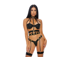 Forplay Allure Seductive Cage Strappy Lingerie Set XL - Grommet Detail &amp; Garters