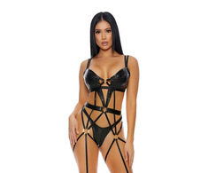 Forplay Sweet Spot Cheetah Embossed Bustier Set XL - Faux Leather &amp; Gold Details