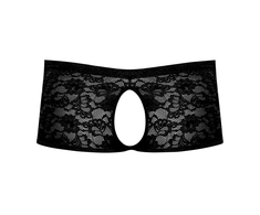 Male Power Stretch Lace Crotchless Short L/XL Juodas - Elegant Lace Design