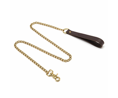 Coco de Mer Brown Leather Lead with Antique Brass Chain 43in