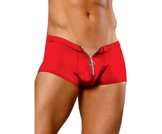Male Power Nylon Spandex Stretch Mini Shorts with Front Zipper L/XL Raudona