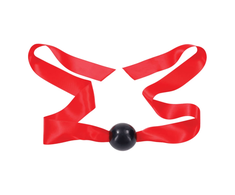 Sportsheets S&amp;M Amor Satin Ball Gag Raudona Ribbon Adjustable 46cm