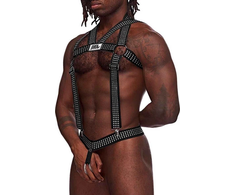 Male Power Elastic Harness Juodas Adjustable Studded One Size