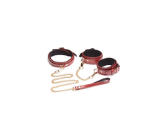 XR Brands Bondage Kit Burgundy PU Leather Adjustable 6-Piece Set