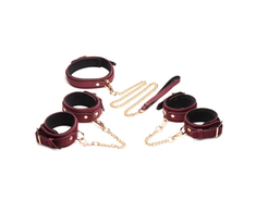XR Brands 6-Piece Velvet Burgundy Bondage Set with Adjustable Cuffs &amp; Collar