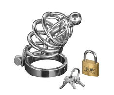 Xr Brands Asylum Stainless Steel Chastity System 4 Rings S/M Adjustable Set