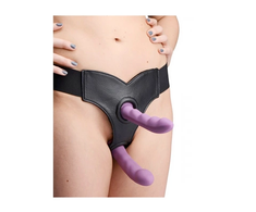 Xr Brands Crave Double Penetration Imitation Leather Harness, Adjustable, Juodas