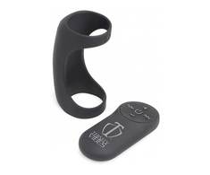 XR Brands G-Shaft Silicone Ring with Remote Control, Atsparus vandeniui, Juodas
